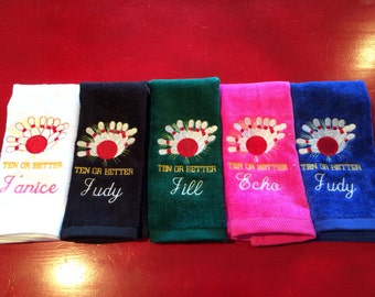 Custom Personalized Bowling Towel, Personalized, Bowling towels, turkey, bowling pins, fire ball, embroidered, bowling gift,