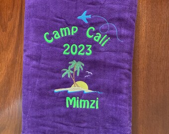 Custom personalized Beach Towels, made to order, vacation towel, terry velour, group vacation towels,