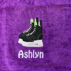 Personalized  Hockey Towel, Custom Embroidery Included, lindakayscreations.etsy.com, Fast Turnaround, personalized hockey skating towel