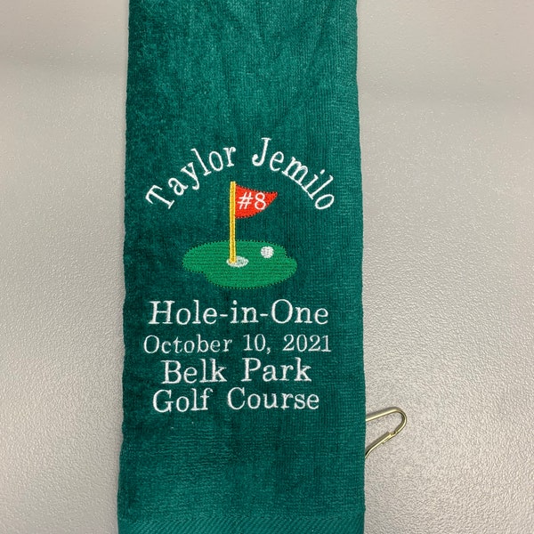 Hole in one golf towel, large terry velour, Custom Embroidered Personalized golf towel, one towel, 16 x 26,