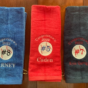 Personalized baseball towel or softball towel, team gift, school sports, pin towel, no pins included, with or without hook, image 1