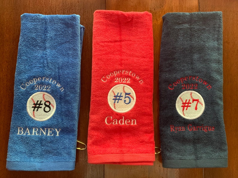 Personalized baseball towel or softball towel, team gift, school sports, pin towel, no pins included, with or without hook, image 1