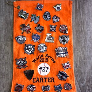 Personalized baseball towel or softball towel, team gift, school sports, pin towel, no pins included, with or without hook, image 4