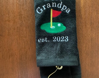 New Grandpa Golf gift, monogram towel, embroidered towel, one towel, Linda Kay’s Creations,