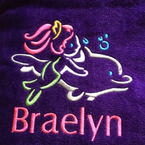 Personalized Kids Beach Towel: Mermaid & Dolphin Monogram