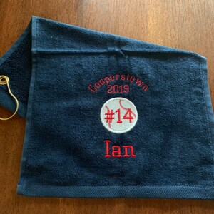 Personalized baseball towel or softball towel, team gift, school sports, pin towel, no pins included, with or without hook, image 3