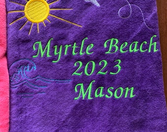 Vacation Personalized beach towel, Custom Embroidered personalize included,