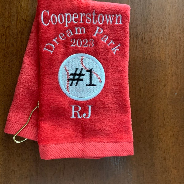 Personalized baseball, Cooperstown baseball, softball  towel, pin towels, custom embroidery, school sports, team gift, coach gift, pin towel