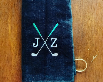 Personalized Monogrammed golf towel with custom embroidery, Terry velour, 2 size choices, golf, Fathers Day, dad golf gift