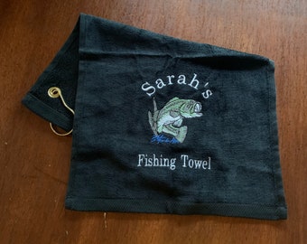 Personalized Fishing Towel, embroidered by Lindakayscreations.Etsy.com