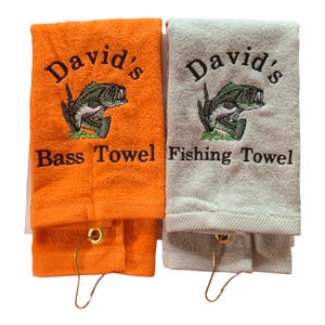 Personalized Bass Fishing Towel, custom embroidered,