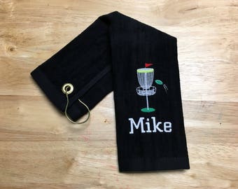 Personalized disc golf towel with custom embroidery included