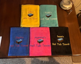 Personalized Hot tub Embroidered Beach Towel, Family  jacuzzi towel, spa towel, pool towel, Mothers Day, Fathers Day,