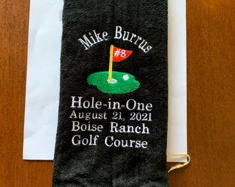 Hole In One Custom Embroidered Golf Towel, Personalized Hole-in-One Gift, 11 x 18 or 16 x 26