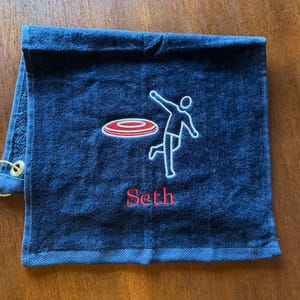 Personalized disc player towel with custom embroidery included
