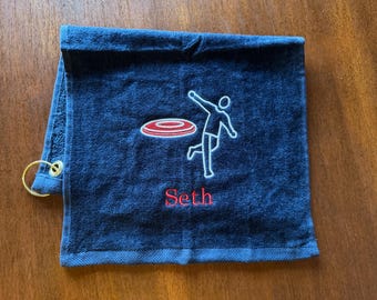 Personalized disc player towel with custom embroidery included