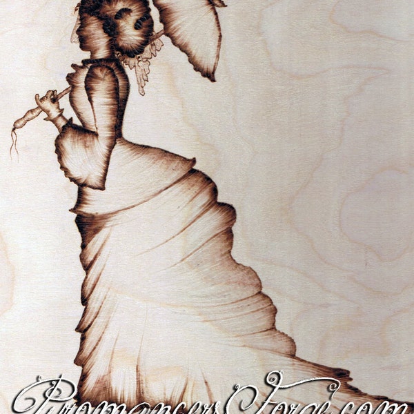 Victorian Lady with Parasol Wood Burning Wall Art