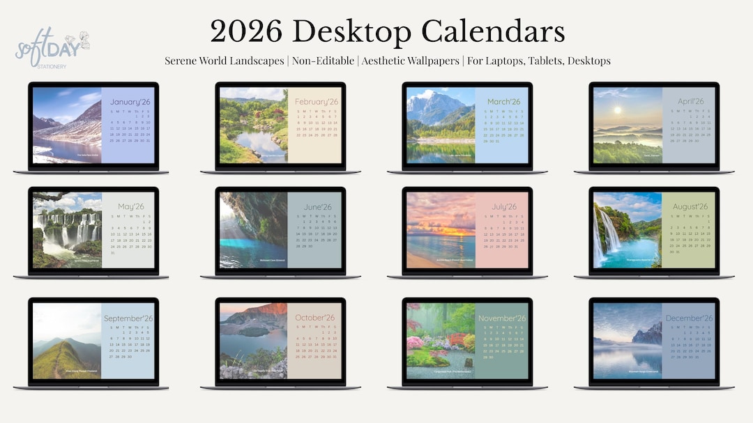 Kalendar Desktop 2026 Kalender Wallpaper | Desktop Hintergründe (Digitaler Download ...