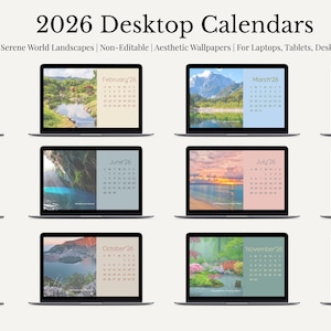 2026年横長カレンダー壁紙｜デスクトップ背景（デジタルダウンロード、無料PDF印刷可能版）