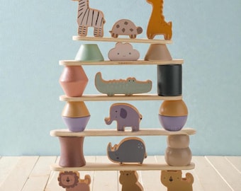 Wooden Animal Balance Toy, Montessori Stacking Blocks