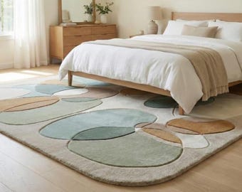 Modern Abstract Area Rug, Handmade Wool, Japandi Style