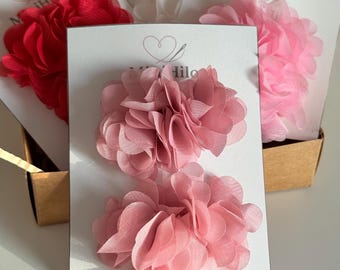 Pack of 2 hair clips Chiffon Flower Hair Clips for Girls | Handmade Flower Hair Accessories | Baby Girl Hair Clip | Flower Girl Hair Clip