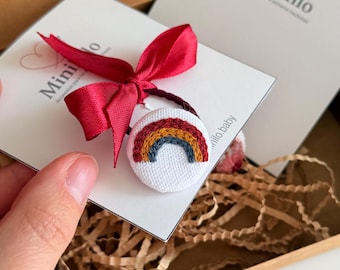 Pack of 2 hand-embroidered hair ties for girls | Linen hair ties with flowers | Hair accessories for baby and girls | Handmade