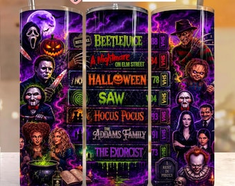 Retro Halloween VHS Tumbler Wrap PNG, Funny 90s Spooky Tumbler Design, Vintage Horror Aesthetic, 20oz Skinny Sublimation, Digital Download