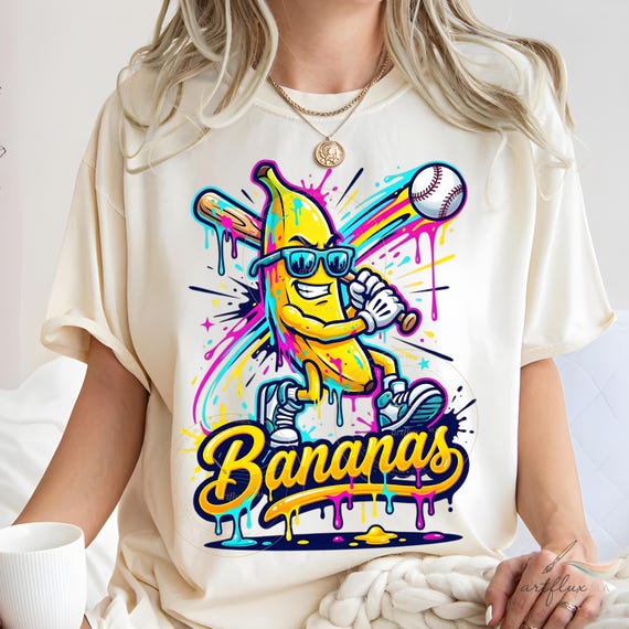 Banana Baseball PNG SVG, Funny Baseball Clipart, Cool Banana Character, Sports Sublimation Design, Instant Download, Digital Print File