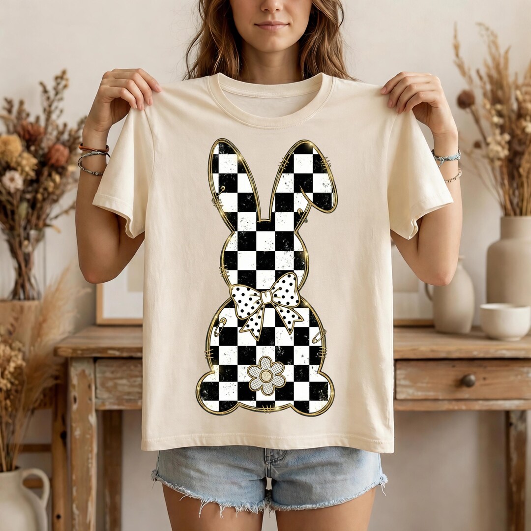 Easter Bunny Checkered PNG, Buffalo Plaid Bunny Design, Coquette Bow ...