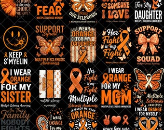 20 MS Awareness PNG Bundle, Multiple Sclerosis I Wear Orange For My Daughter Mom Sister SVG, Orange Ribbon Shirt Designs Cricut Files
