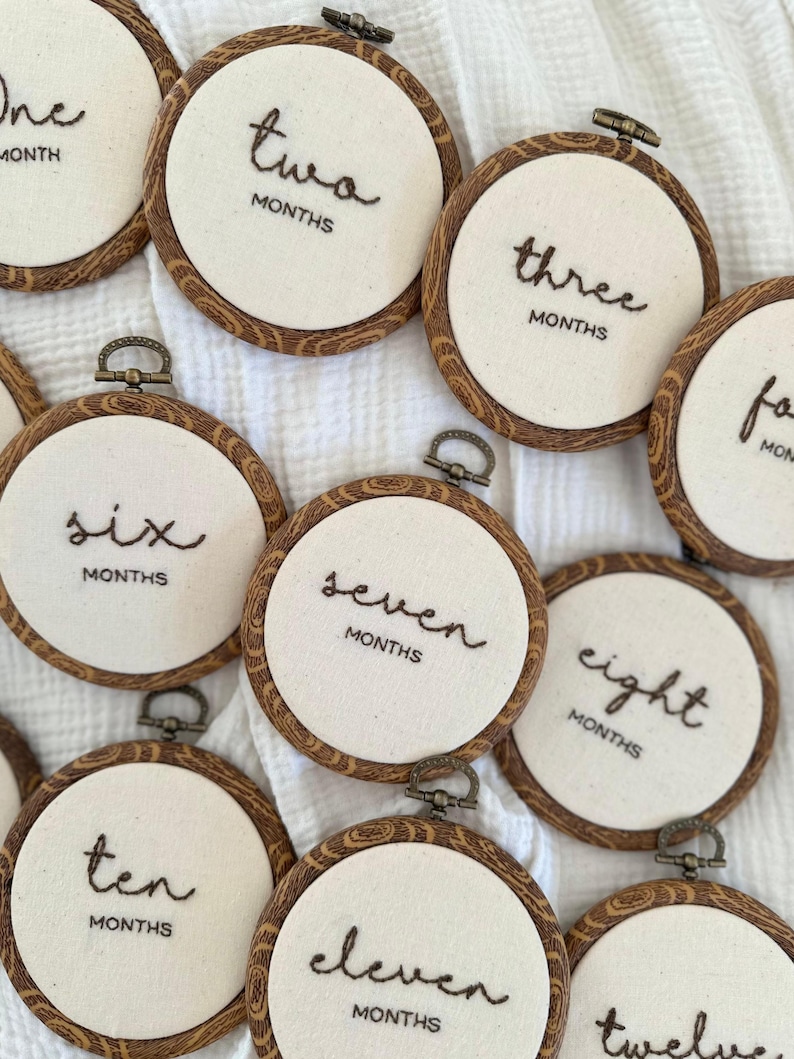 Hand Embroidered Baby Milestone Hoops | Monthly Milestone Set (1–12 ...