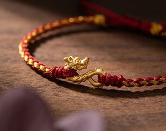 Wyrm – 龍 | Dragon Charm Lucky Cord Bracelet Tibetan Bracelet Meditation Spiritual Protection Rope Bracelet String Bracelet