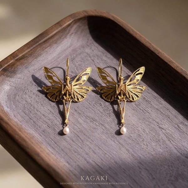Teschio Farfalla – Orecchini Gotici Farfalla Orecchini Teschio Orecchini Pendenti Oro Orecchini Perle Gioielli Fata Oscura Regalo Stregonesco Unisex