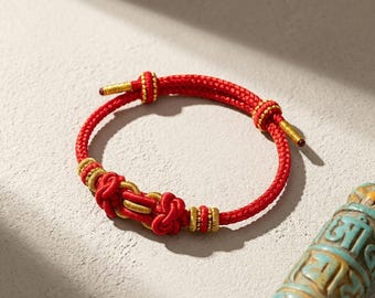 Pulsera de hilo rojo, pulsera tibetana, pulsera tejida a mano, pulsera trenzada, pulsera de protección, pulsera de nudo de la suerte, joyería para meditación y yoga KAGAKI