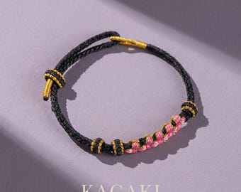 Japanese Zen Handwoven Braided Bracelet Sakura Lucky Rope Buddhist Knot Spiritual Protection Bracelet Blessed Jewelry Meditation Mindfulness