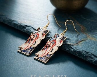 Japanse vos oorbellen artistiek hangoorbellen unieke Kitsune-sieraden Japanse zen lichtgewicht handgemaakte oorbellen KAGAKI