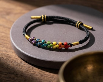 Floret – 華 | Rainbow Sakura Knot Cord Bracelet| Japanese Zen Handwoven Braided Bracelet Sakura Protection Bracelet Blessed Jewelry
