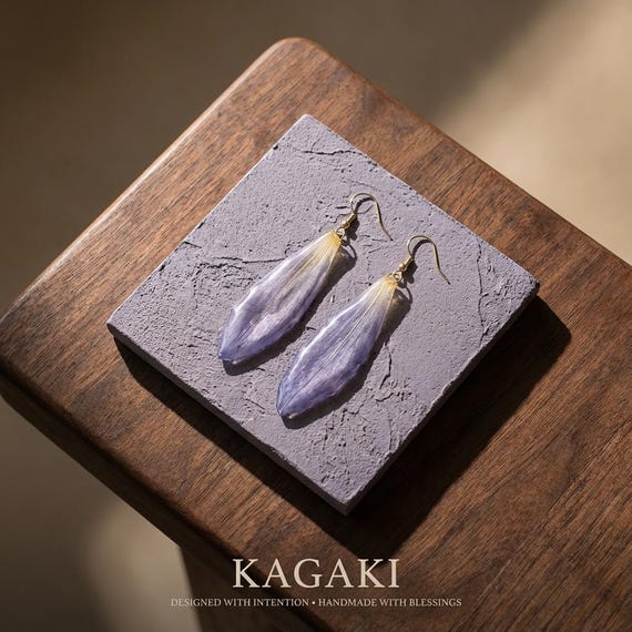 Water Lily Flower Earrings Real Flower Resin Earrings Purple Floral Dangle Earrings Botanical Lightweight Handmade Jewelry KAGAKI