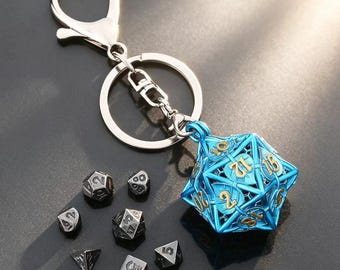 Hollow DND Dice Leaf Charm with Mini Dice Set Keychain, RPG Gamer Gift, Dungeon Master Gift, Tabletop Accessory