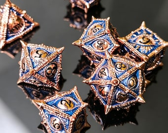 Handmade Spiked Dragon Eye Metal DND Dice Set, 7Pcs Polyhedral, Dungeons & Dragons Gift