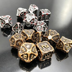 Threaded solid metal dice set, polyhedral dice, tabletop game DM gift
