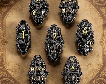 Hollow Rose Metal Dice Set， Oval Floral DND Polyhedral Dice (7 Pieces)