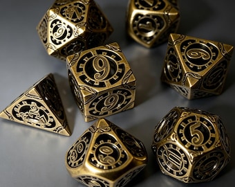 Hollow Steampunk Gear metal sun shaped dice set, Exquisitely carved game equipment suitable for Dungeons&Dragons