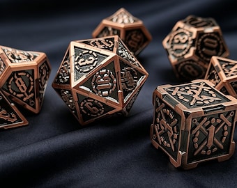 Bronze TTRPG Metal Dice Set with Sword Design for DnDVintage