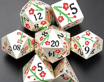 Metal Sakura Dice Set, 7PCS Polyhedral Metal Dice, RPG Dice Set for Dungeons and Dragons, Tabletop Gaming Dice