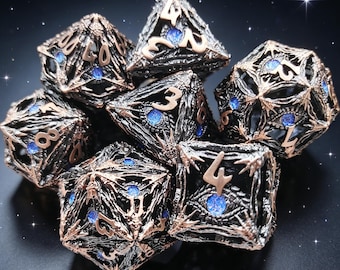 Crystal Dragon Eye Hollow Metal Dice 7PCS Polyhedral RPG Dice for DND TTRPG Gamer Gift