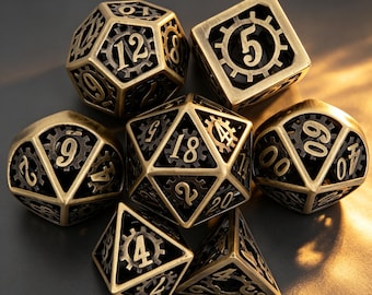 Hollow Steampunk Gear metal sun shaped dice set, Exquisitely carved game equipment suitable for Dungeons&Dragons