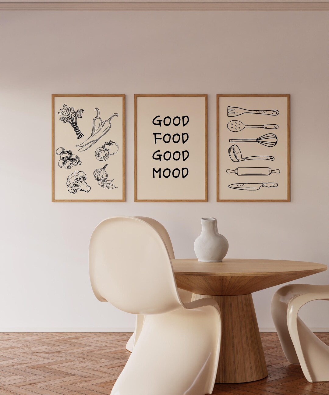 Kitchen Print Set of 3, Minimalist Kitchen Decor Art, Neutral Dining ...