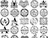 Family Name Monogram SVG Bundle, Split Monogram, Family Sign Svg, Wedding Monogram Svg, Family Name Svg, Floral Frames Svg, Digital Download
